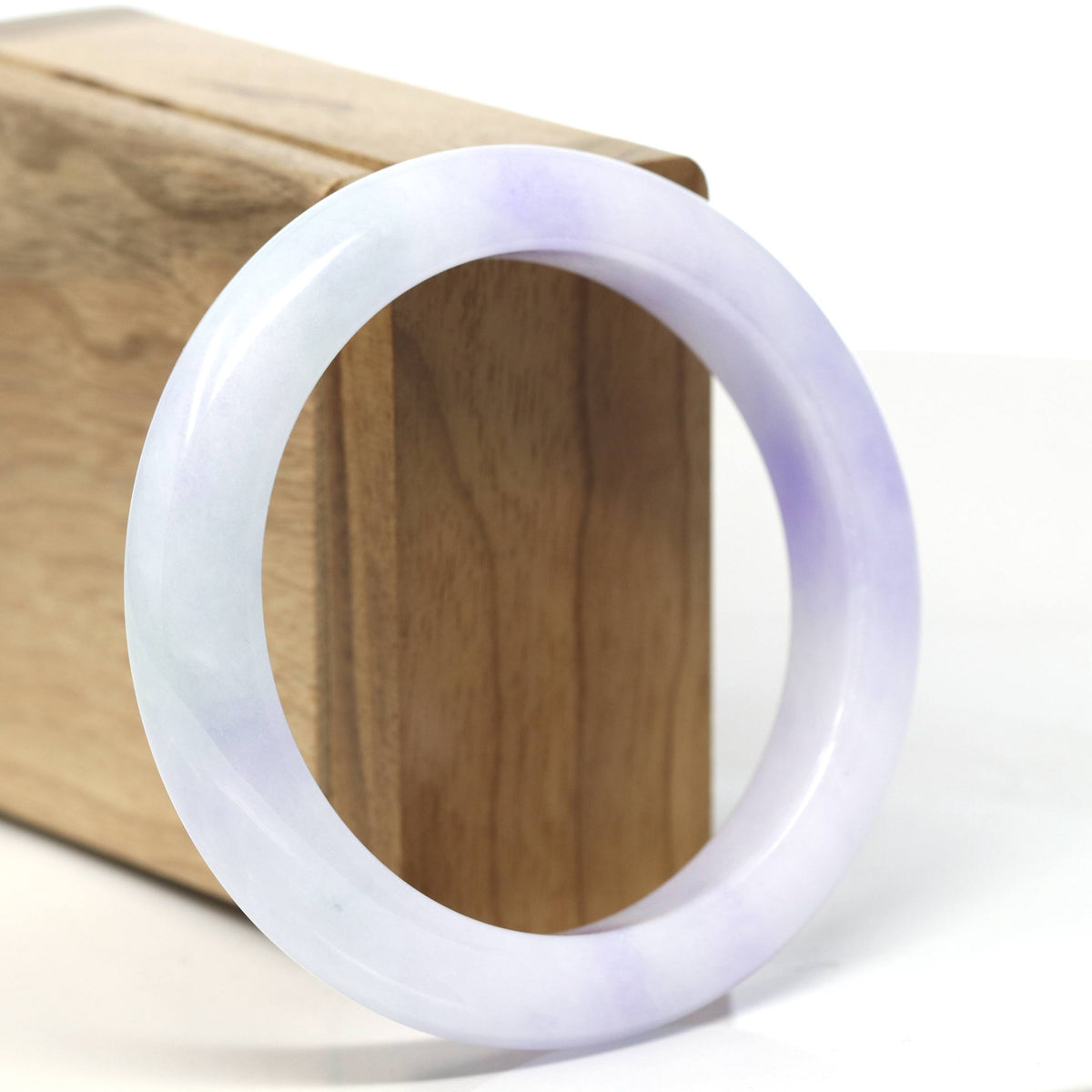 "Half Round" White-Lavender Jadeite Jade Bangle (56.5mm) #T909