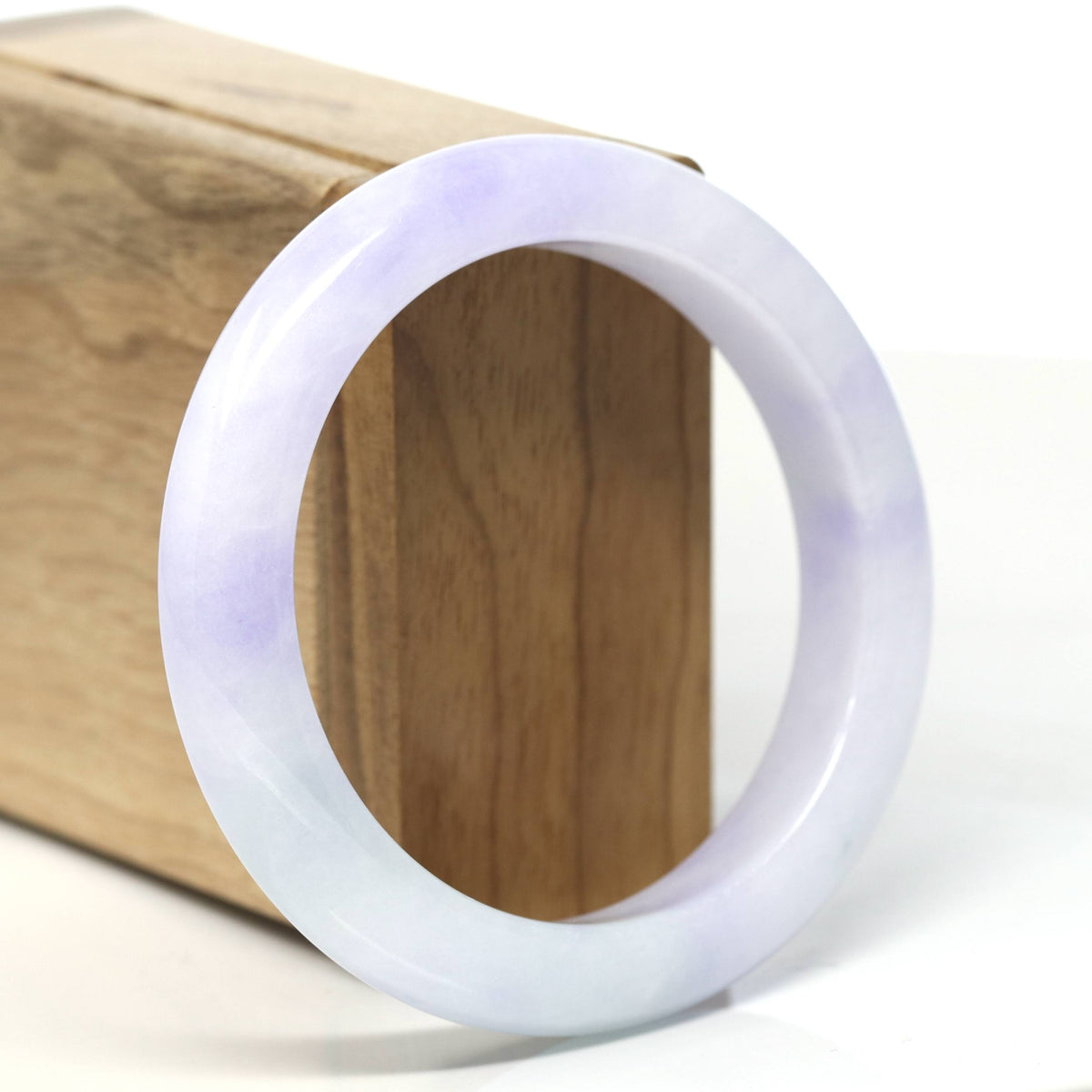 "Half Round" White-Lavender Jadeite Jade Bangle (56.5mm) #T909