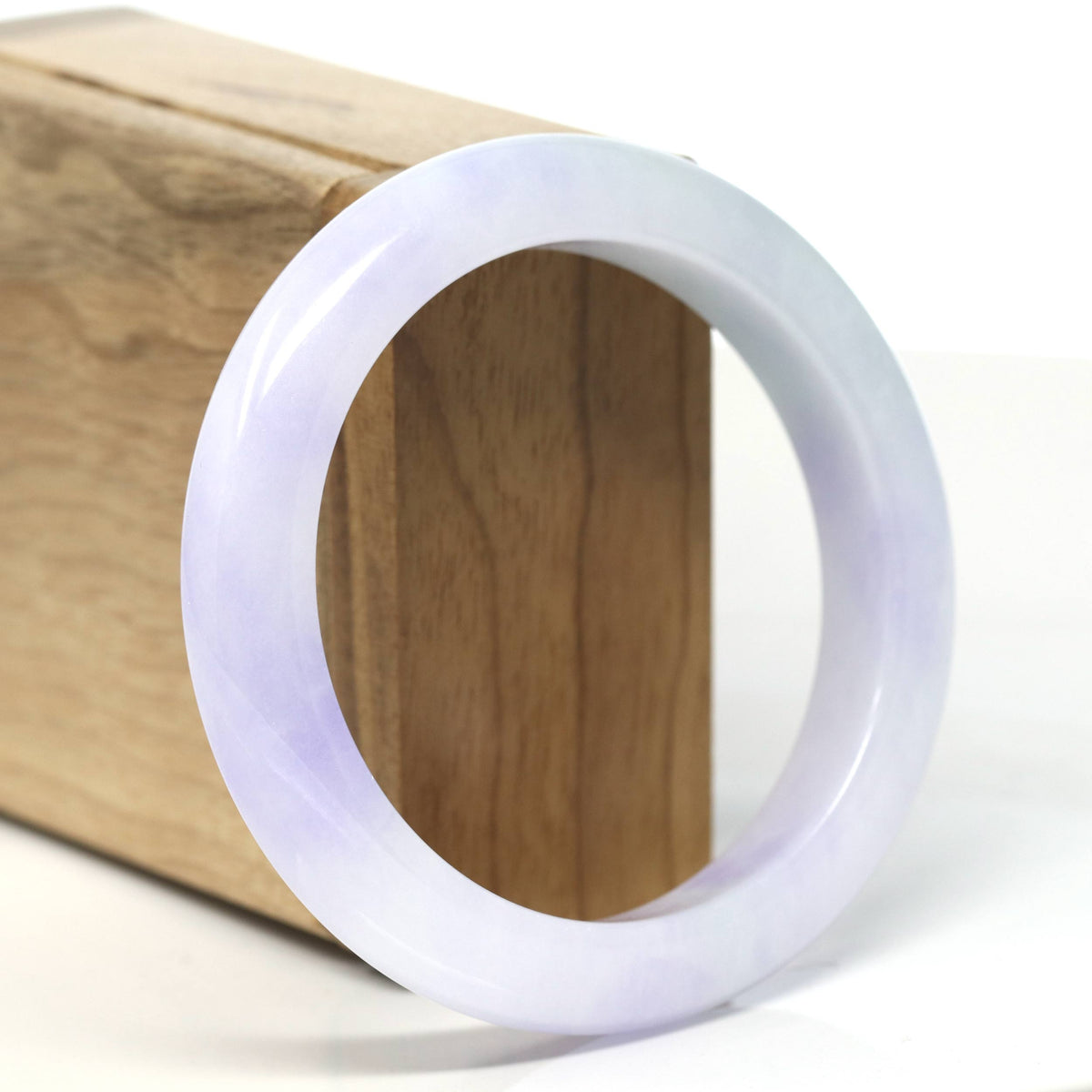 "Half Round" White-Lavender Jadeite Jade Bangle (56.5mm) #T909