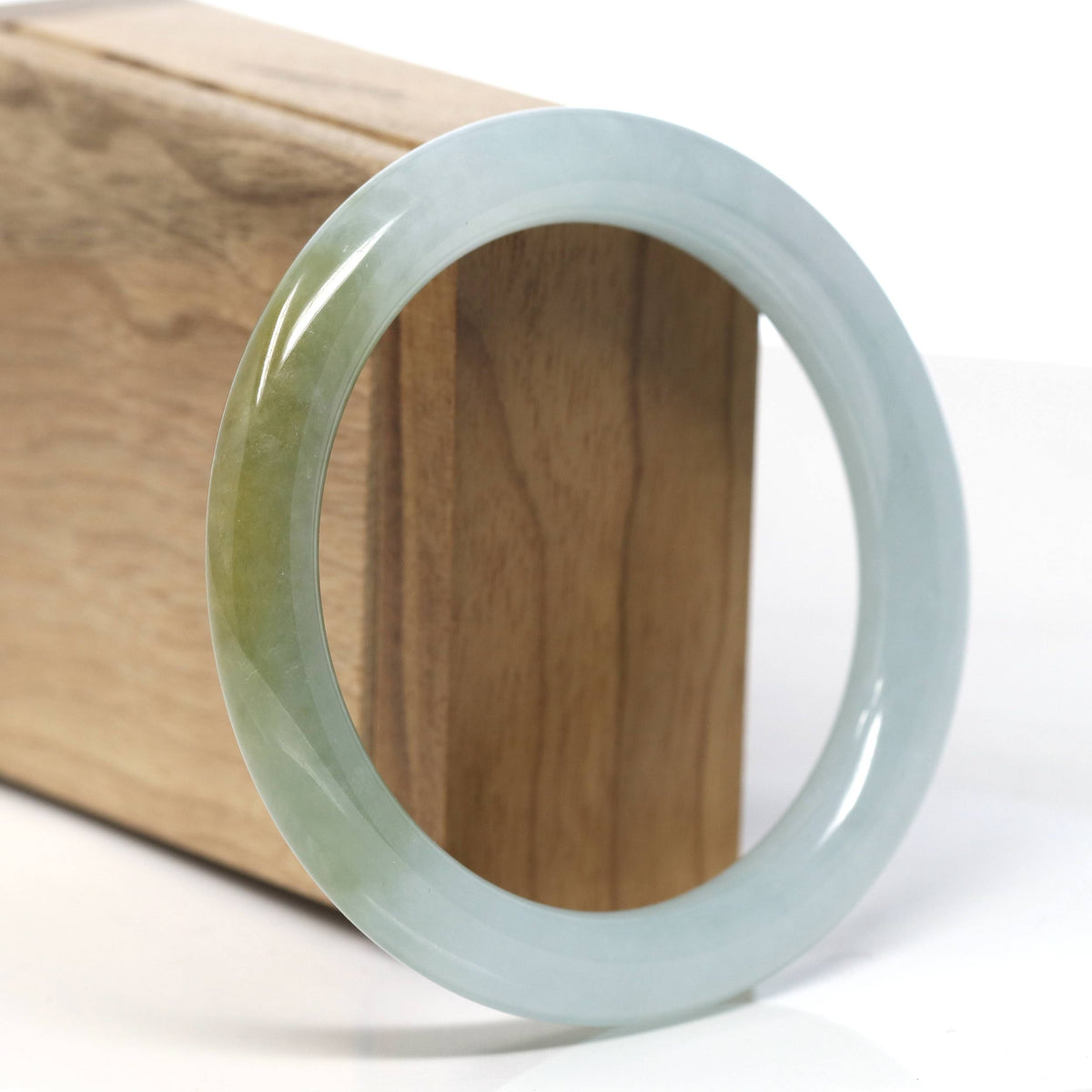 Natural Burmese Icy Green-ish Yellow Jadeite Jade Traditional Bangle Bracelet (58 mm) #T902