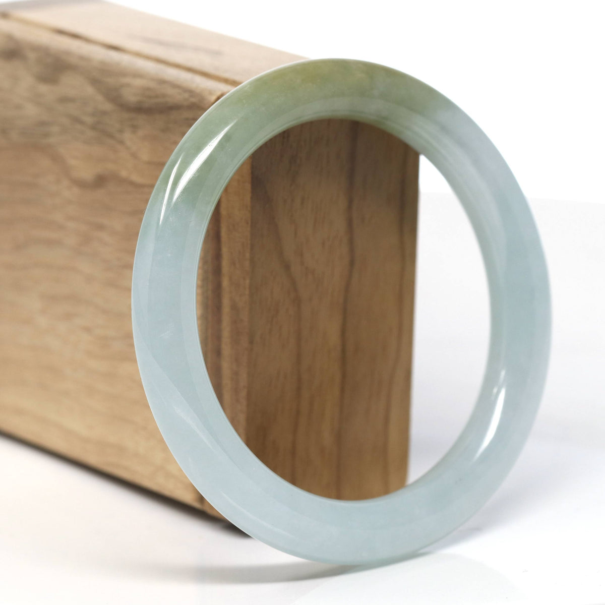 Natural Burmese Icy Green-ish Yellow Jadeite Jade Traditional Bangle Bracelet (58 mm) #T902