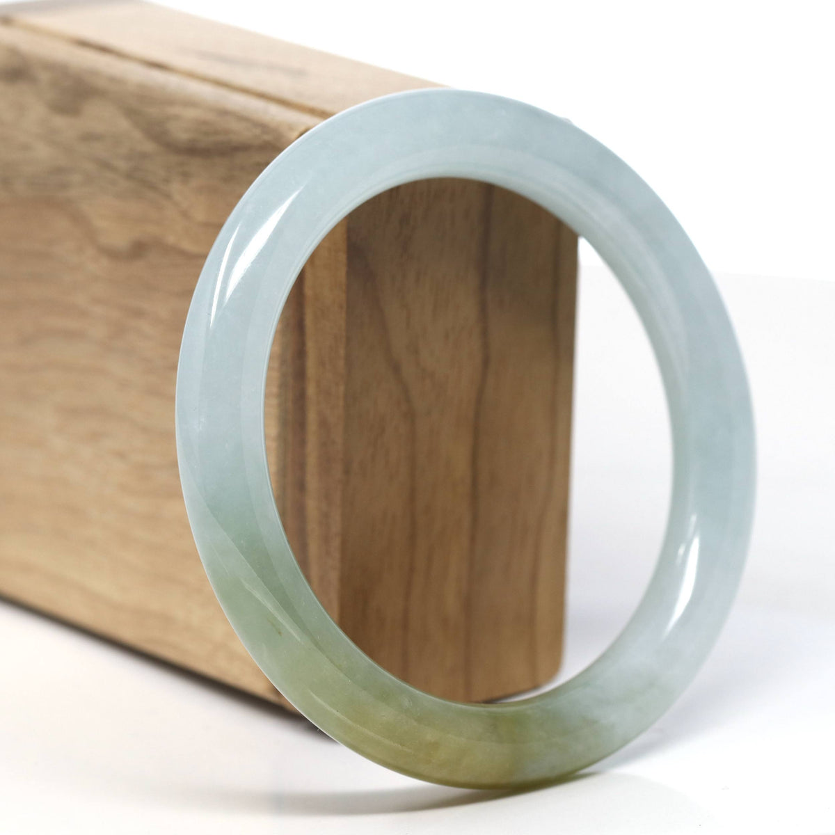 Natural Burmese Icy Green-ish Yellow Jadeite Jade Traditional Bangle Bracelet (58 mm) #T902