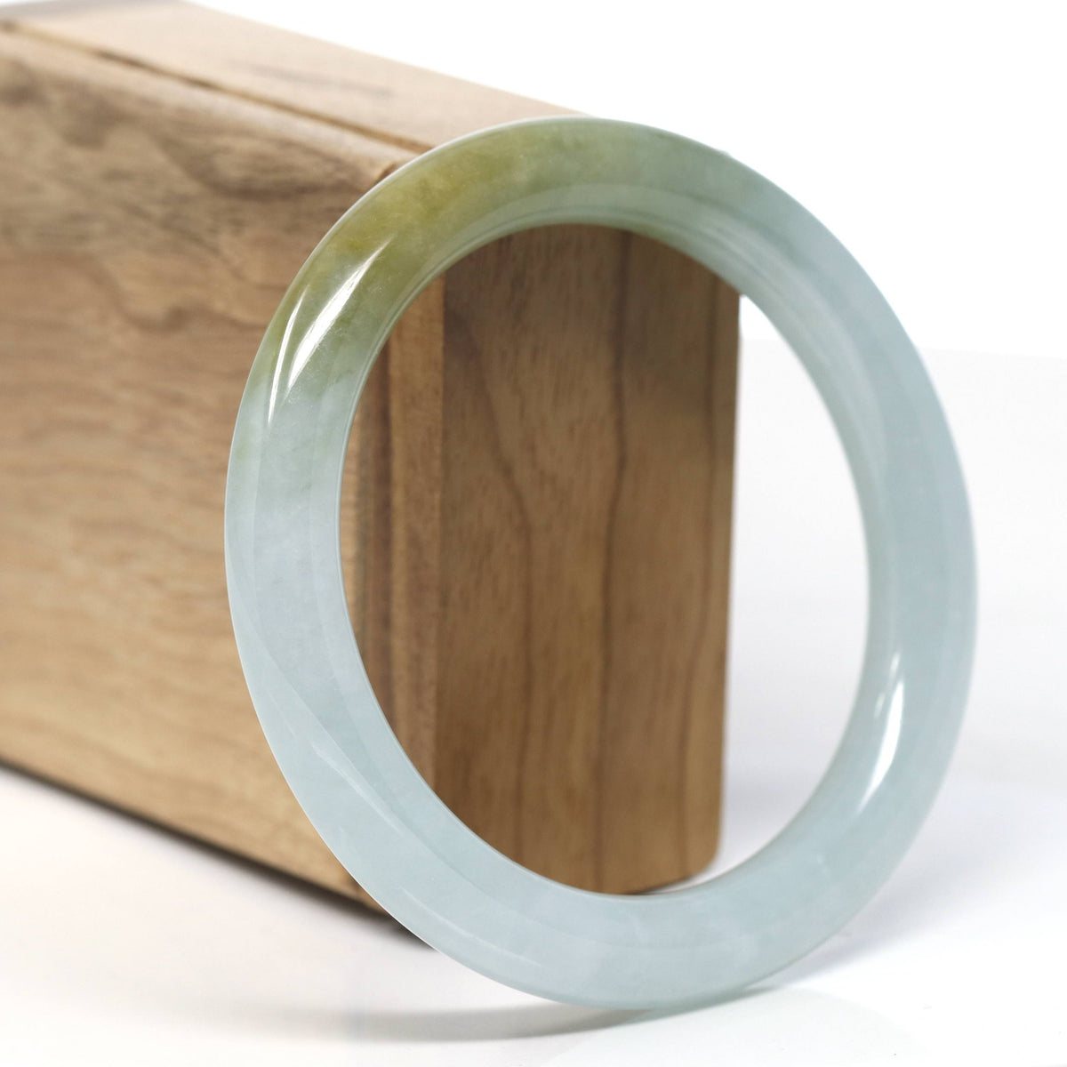 Natural Burmese Icy Green-ish Yellow Jadeite Jade Traditional Bangle Bracelet (58 mm) #T902