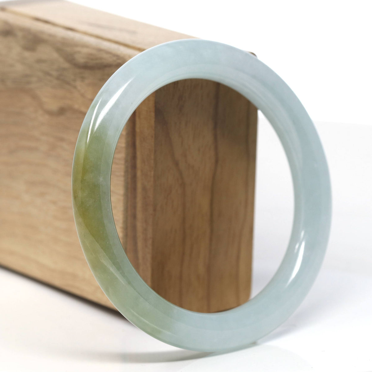 Natural Burmese Icy Green-ish Yellow Jadeite Jade Traditional Bangle Bracelet (58 mm) #T902