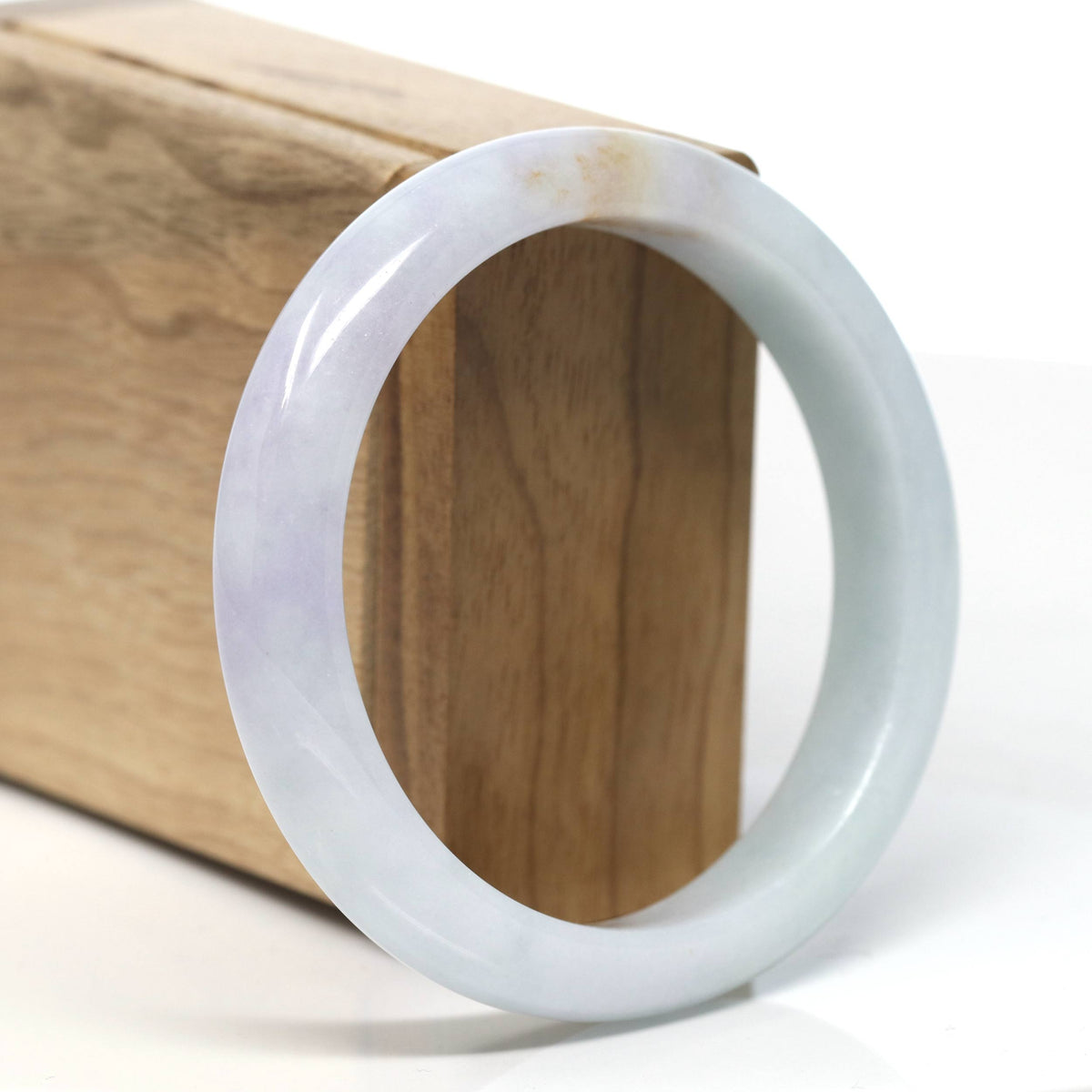 Natural Half Round Light-Lavender Green Jadeite Jade Bangle (59mm) #T931