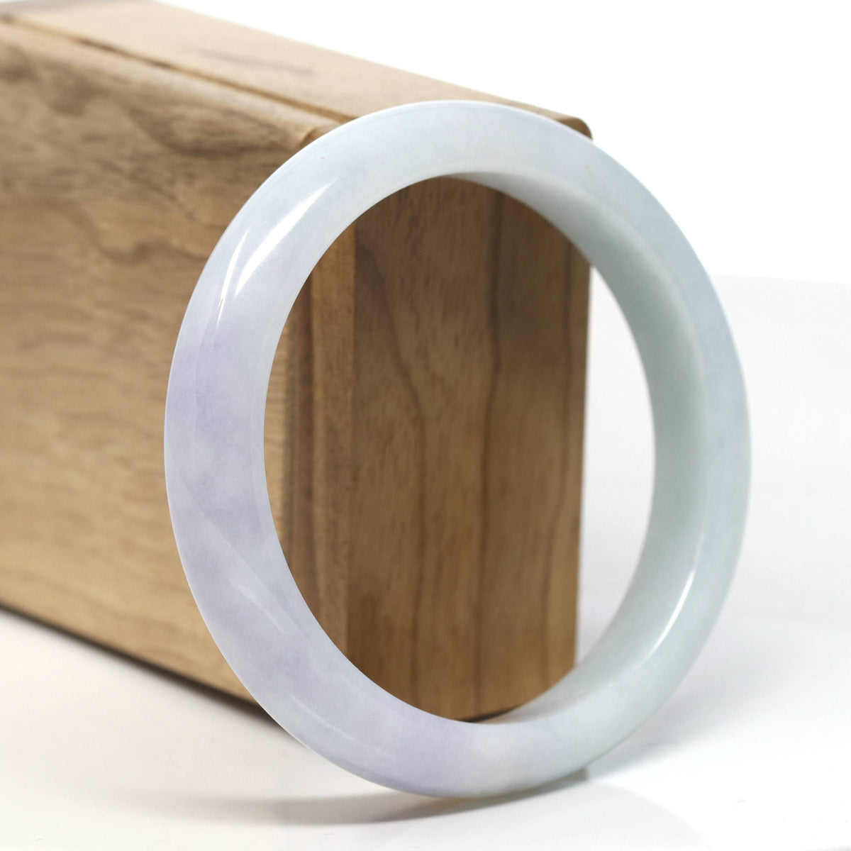 Natural Half Round Light-Lavender Green Jadeite Jade Bangle (59mm) #T931