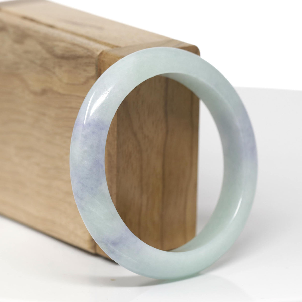 Natural Light Blue-Green & Lavender Jadeite Jade "Half Round" Bangle Bracelet (55.5mm) #TT657