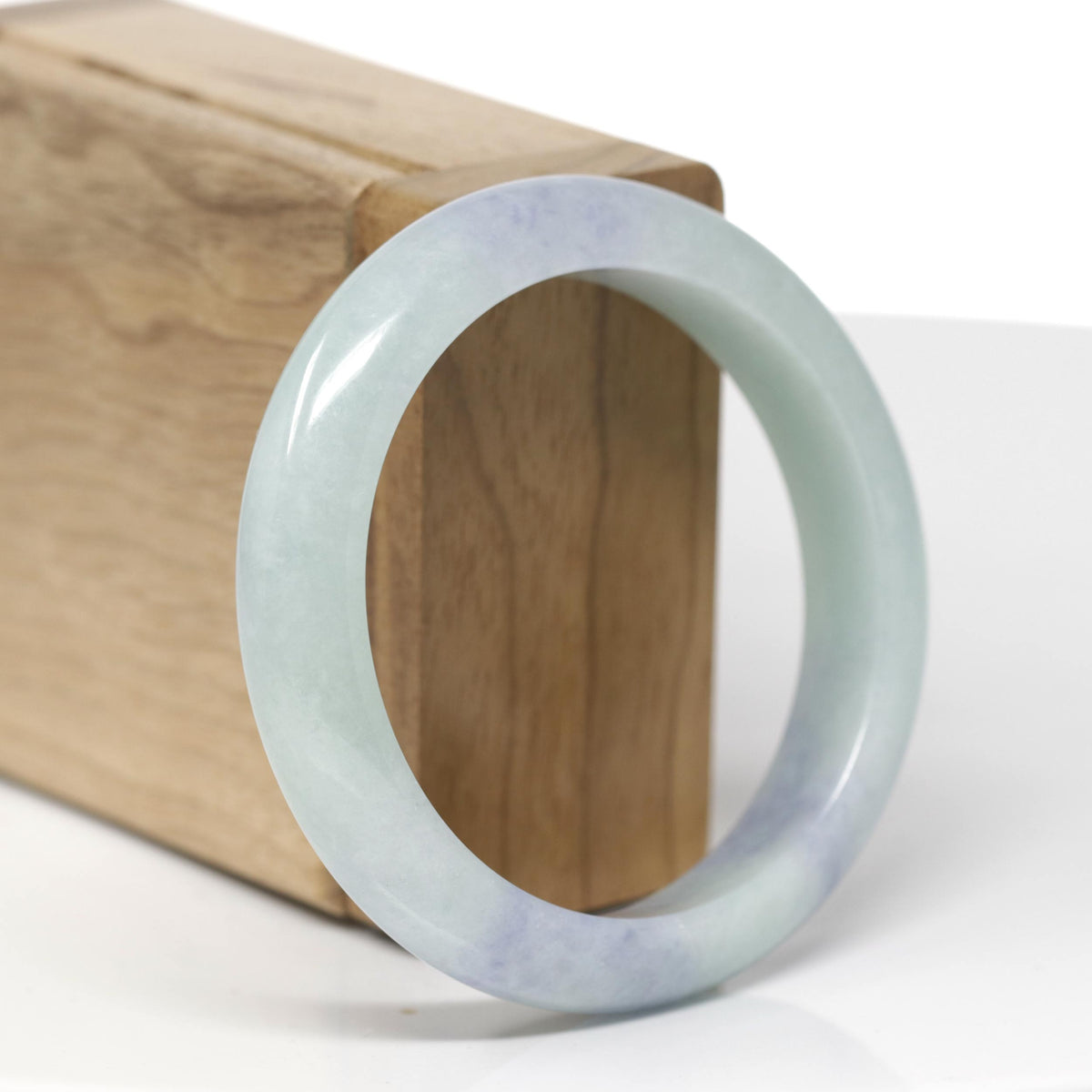 Natural Light Blue-Green & Lavender Jadeite Jade "Half Round" Bangle Bracelet (55.5mm) #TT657