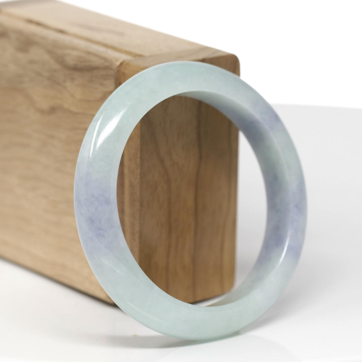 Natural Light Blue-Green & Lavender Jadeite Jade "Half Round" Bangle Bracelet (55.5mm) #TT657