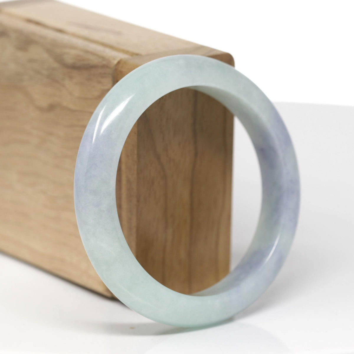 Natural Light Blue-Green & Lavender Jadeite Jade "Half Round" Bangle Bracelet (55.5mm) #TT657