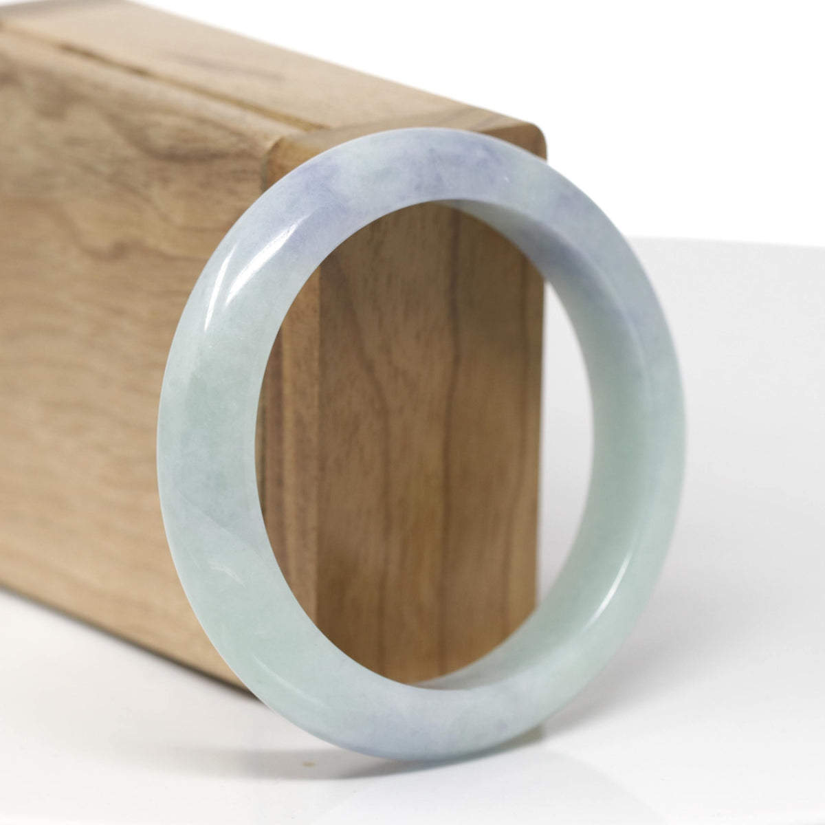 Natural Light Blue-Green & Lavender Jadeite Jade "Half Round" Bangle Bracelet (55.5mm) #TT657