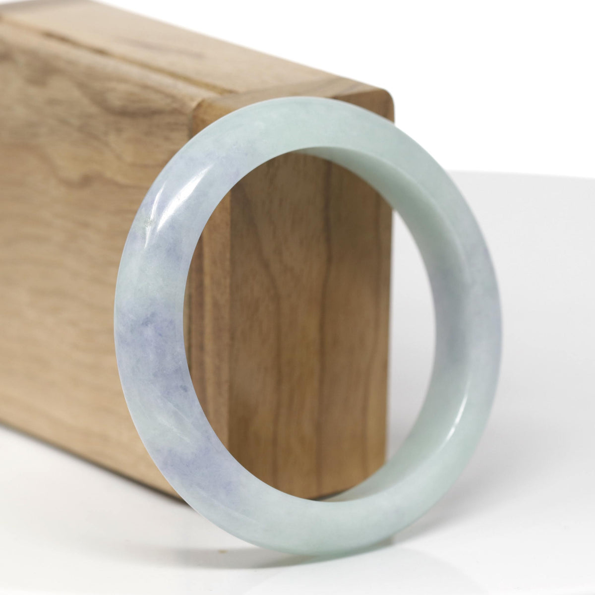 Natural Light Blue-Green & Lavender Jadeite Jade "Half Round" Bangle Bracelet (55.5mm) #TT657