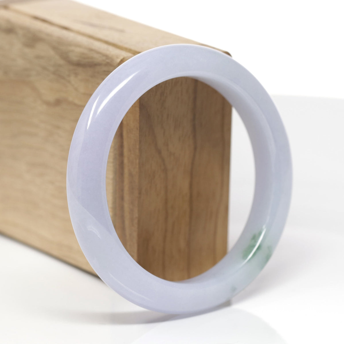 High-End Natural Icy Lavender W/ Blue-Green Flower Patch Jadeite Jade "Half Round" Bangle Bracelet (57mm) #TT746