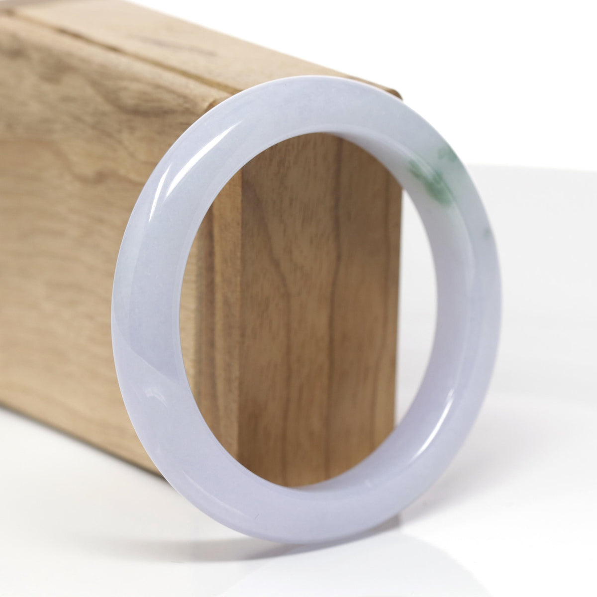 High-End Natural Icy Lavender W/ Blue-Green Flower Patch Jadeite Jade "Half Round" Bangle Bracelet (57mm) #TT746