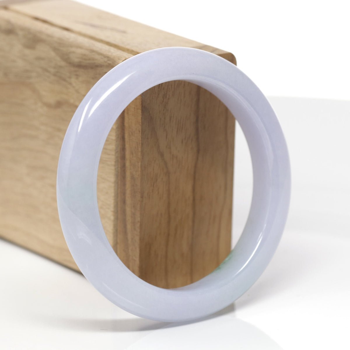 High-End Natural Icy Lavender W/ Blue-Green Flower Patch Jadeite Jade "Half Round" Bangle Bracelet (57mm) #TT746