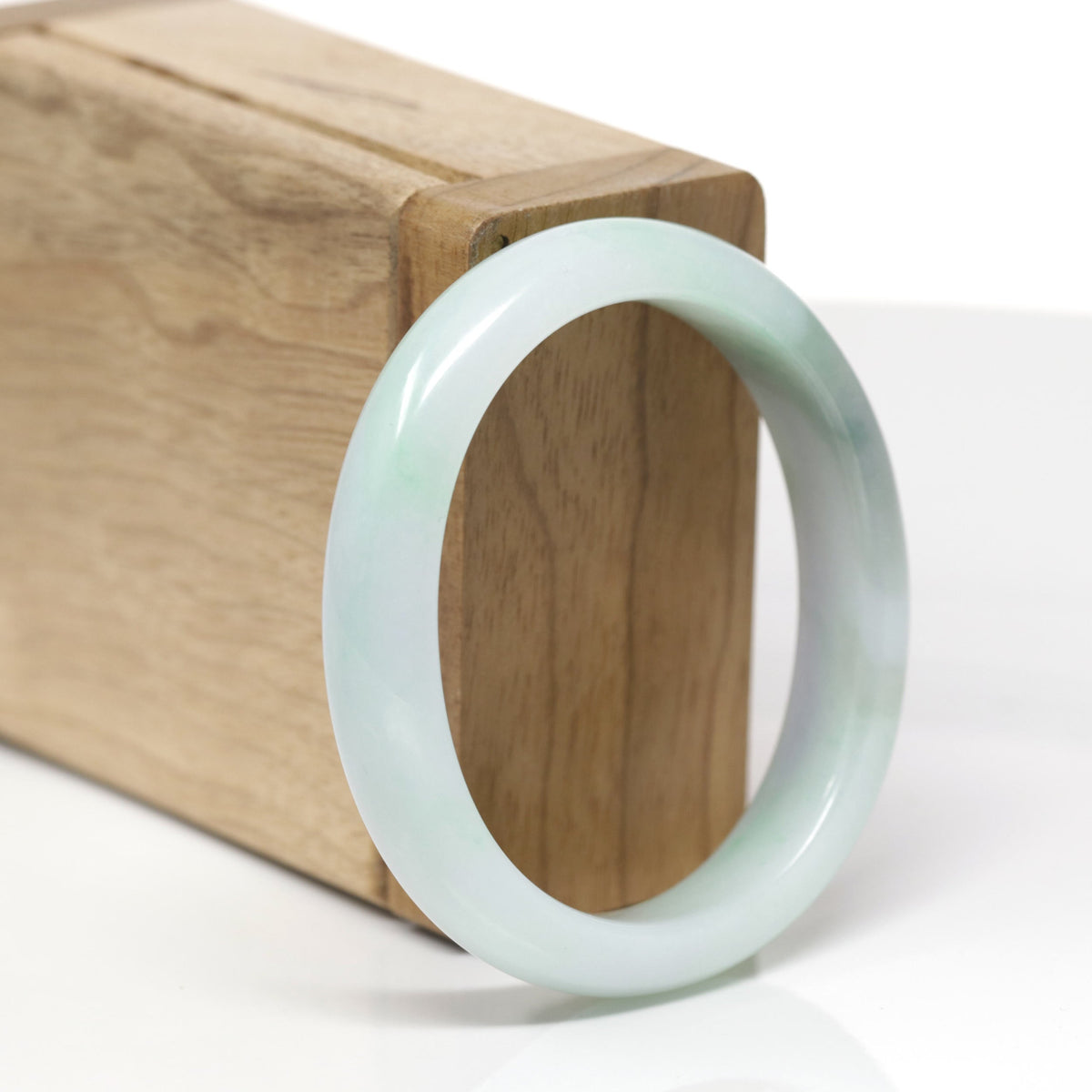 Natural Green & Light Lavender Patch Jadeite Jade "Oval" Bangle Bracelet (53.7mm) #TT760