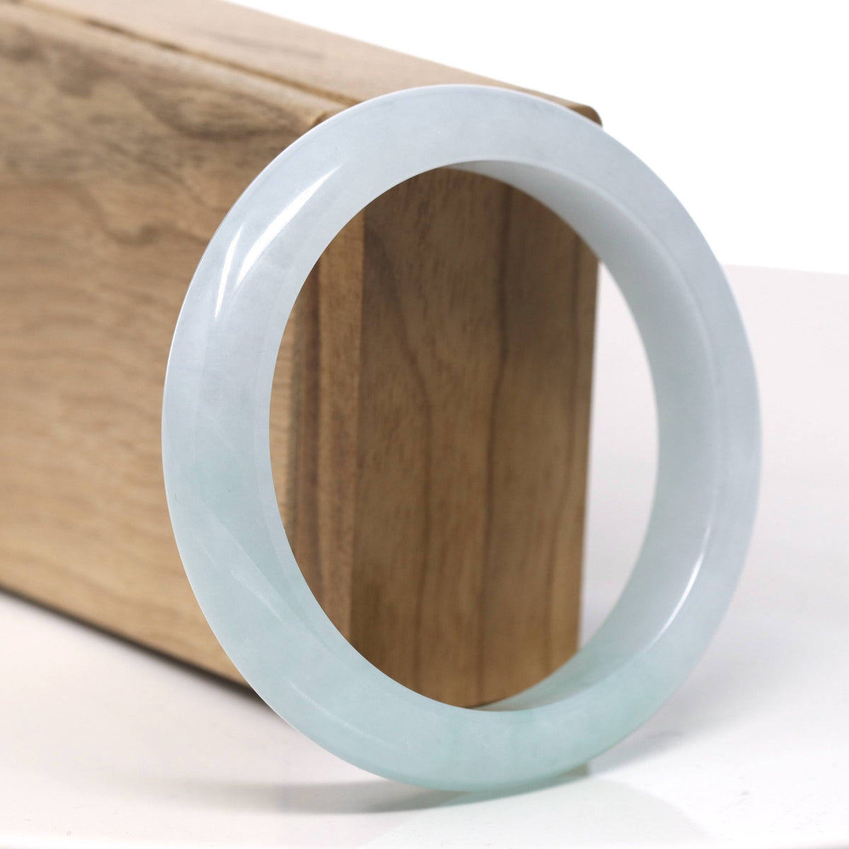 Natural Icy Light Apple Green Color Jadeite Jade Bangle Bracelet (58.5mm) #T963