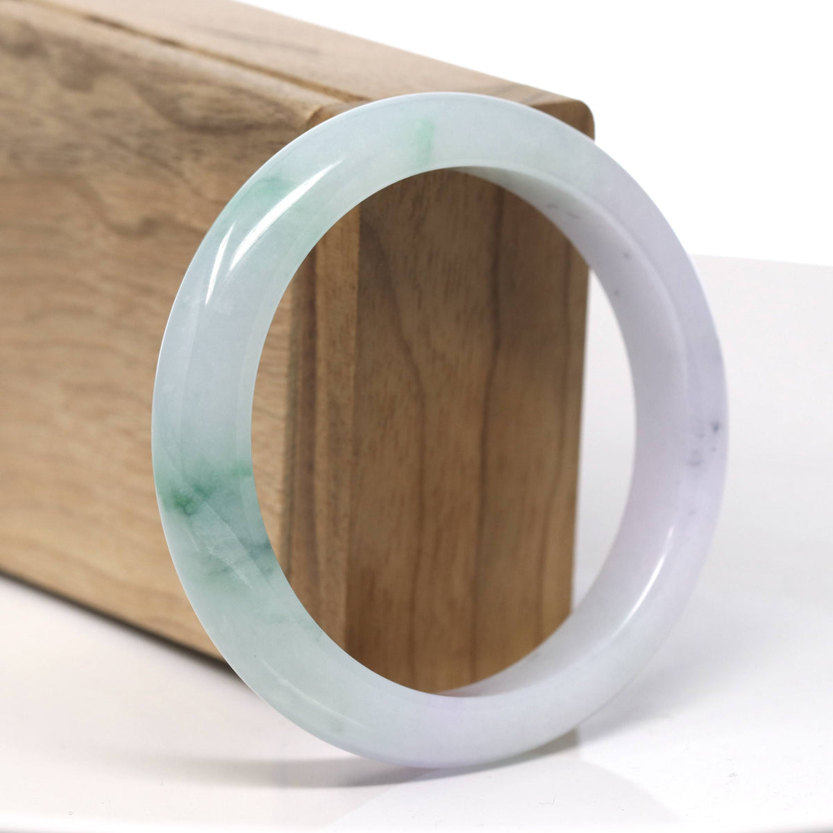 Natural High End Icy Green Flower & Lavender Jadeite Jade Bangle Bracelet (57.6mm) #T969