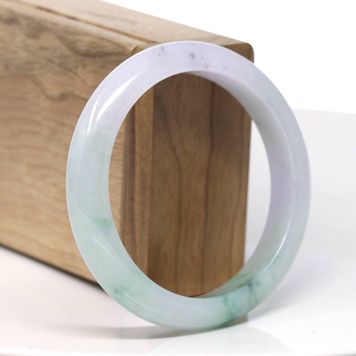 Natural High End Icy Green Flower & Lavender Jadeite Jade Bangle Bracelet (57.6mm) #T969
