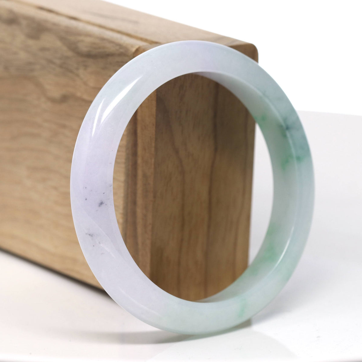 Natural High End Icy Green Flower & Lavender Jadeite Jade Bangle Bracelet (57.6mm) #T969
