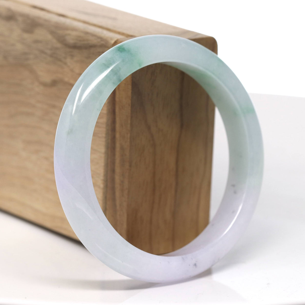 Natural High End Icy Green Flower & Lavender Jadeite Jade Bangle Bracelet (57.6mm) #T969