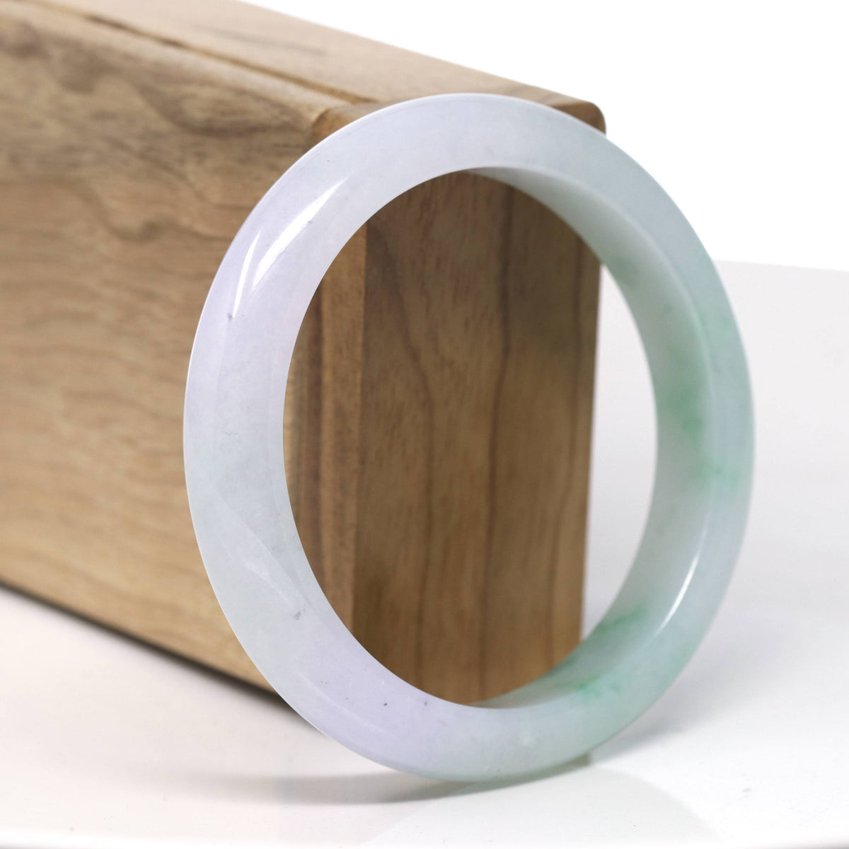 Natural High End Icy Green Flower & Lavender Jadeite Jade Bangle Bracelet (57.6mm) #T969