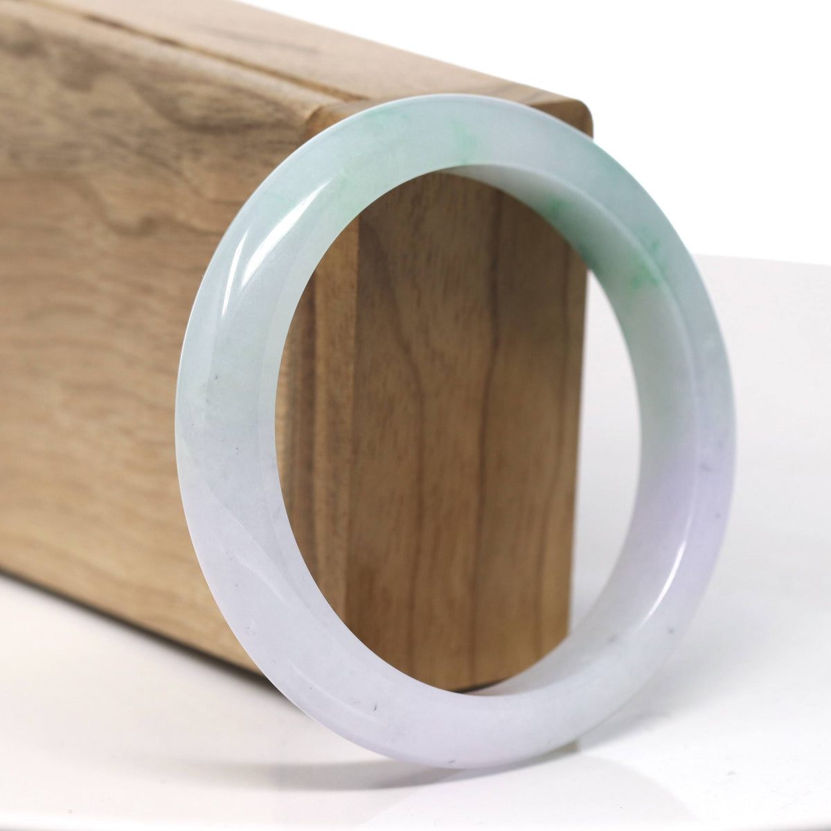 Natural High End Icy Green Flower & Lavender Jadeite Jade Bangle Bracelet (57.6mm) #T969