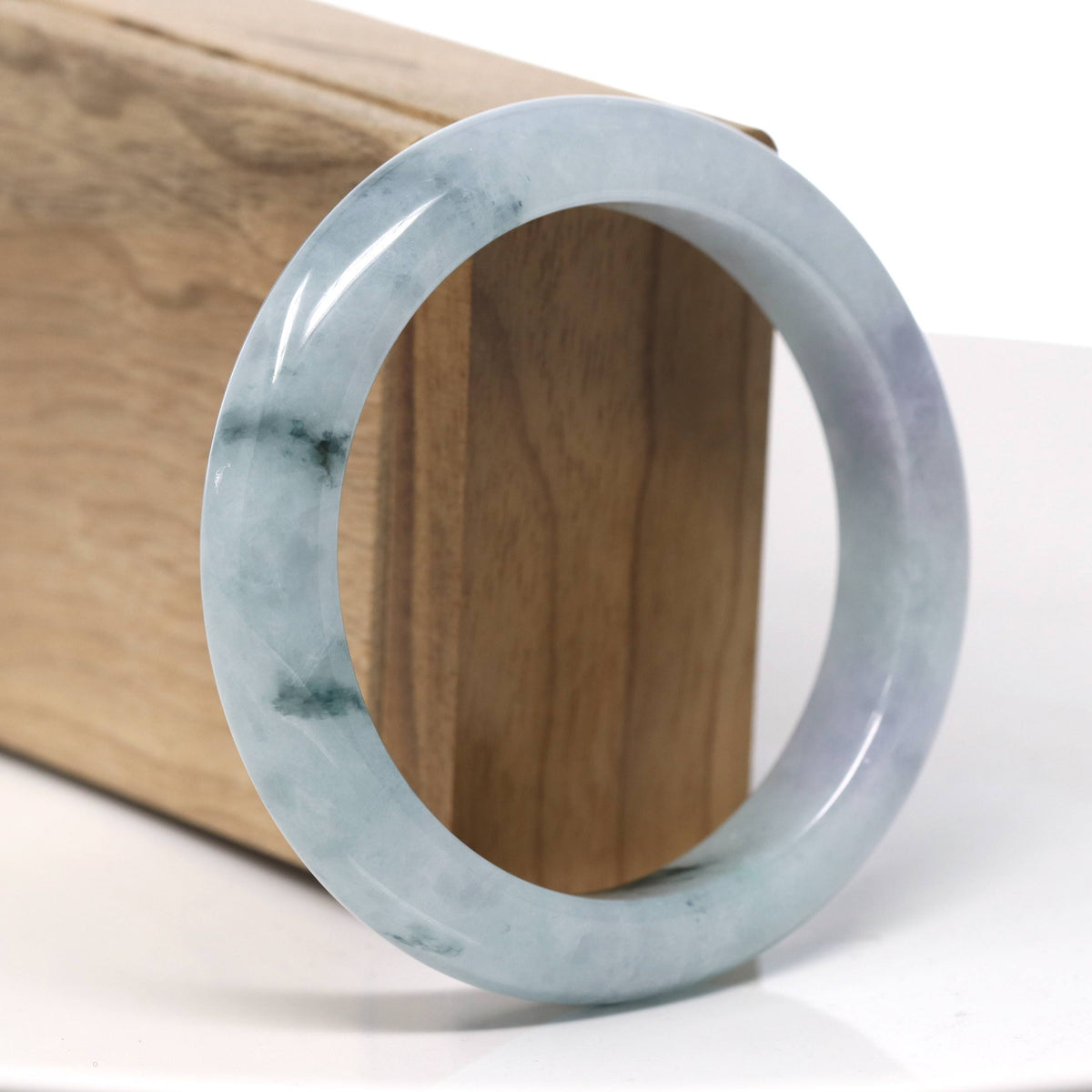 Natural Blue Flower Jadeite Jade Bangle Bracelet (57.8mm) #T978