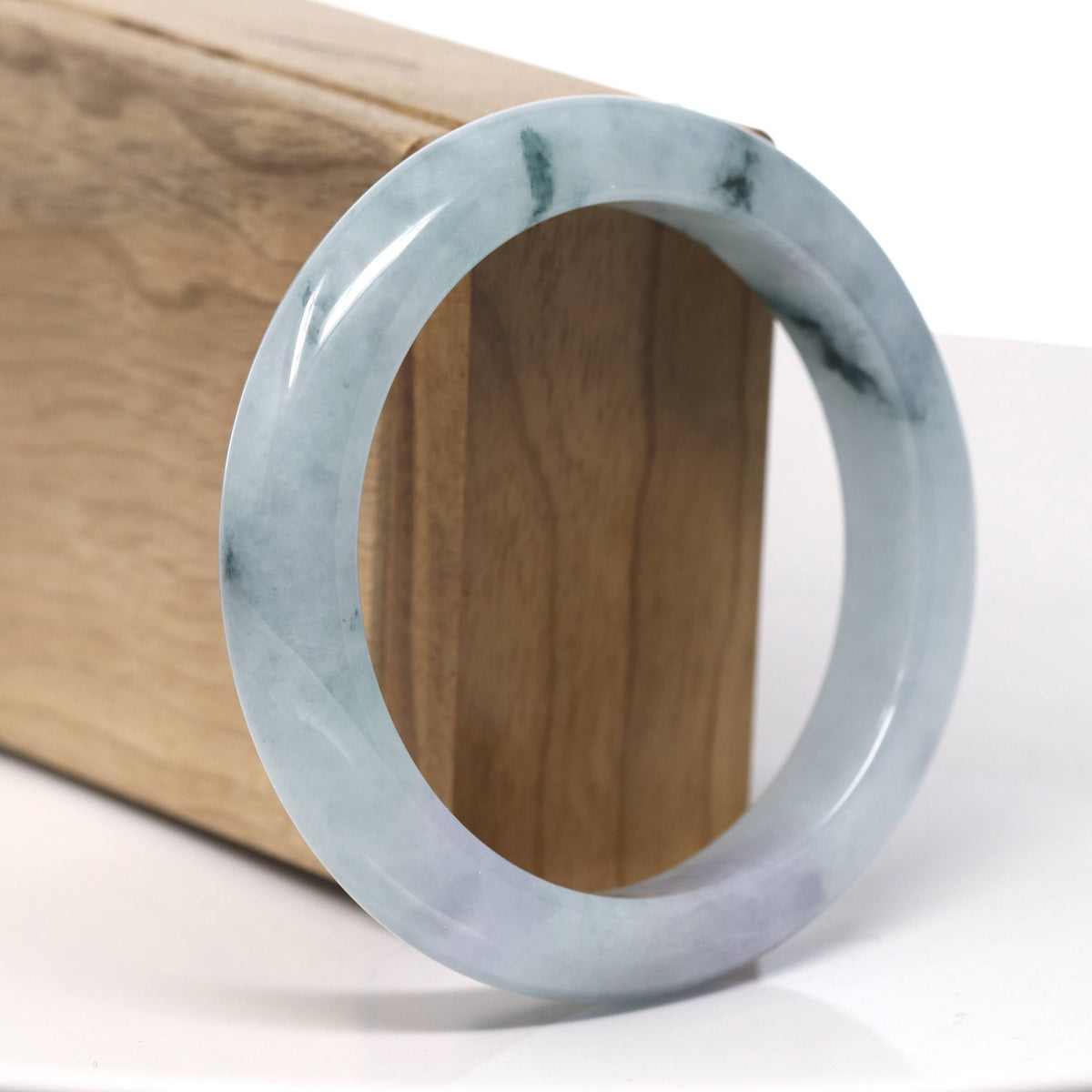 Natural Blue Flower Jadeite Jade Bangle Bracelet (57.8mm) #T978