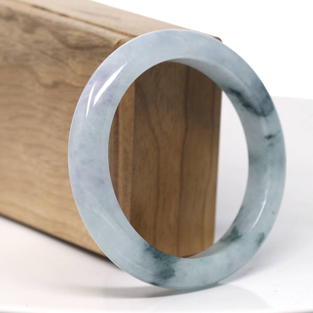 Natural Blue Flower Jadeite Jade Bangle Bracelet (57.8mm) #T978