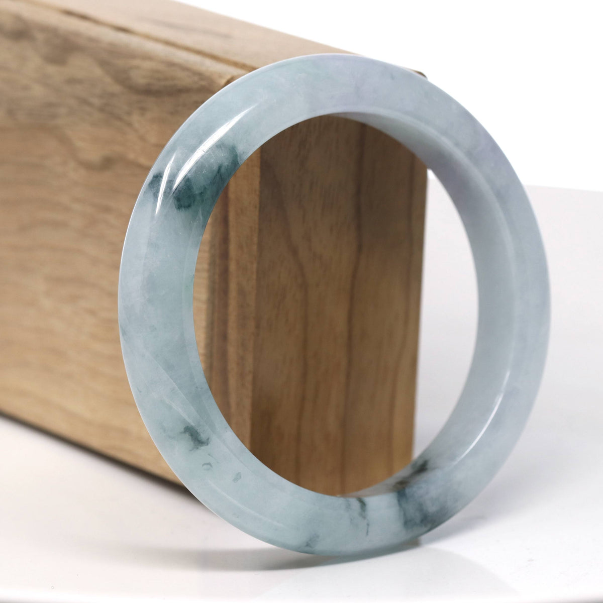 Natural Blue Flower Jadeite Jade Bangle Bracelet (57.8mm) #T978
