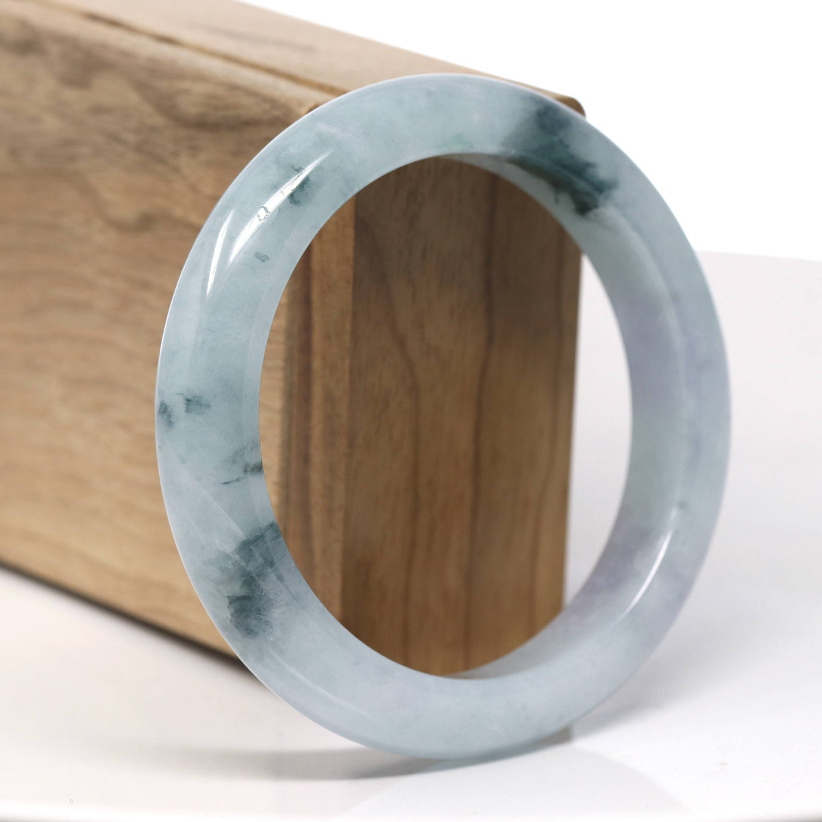 Natural Blue Flower Jadeite Jade Bangle Bracelet (57.8mm) #T978