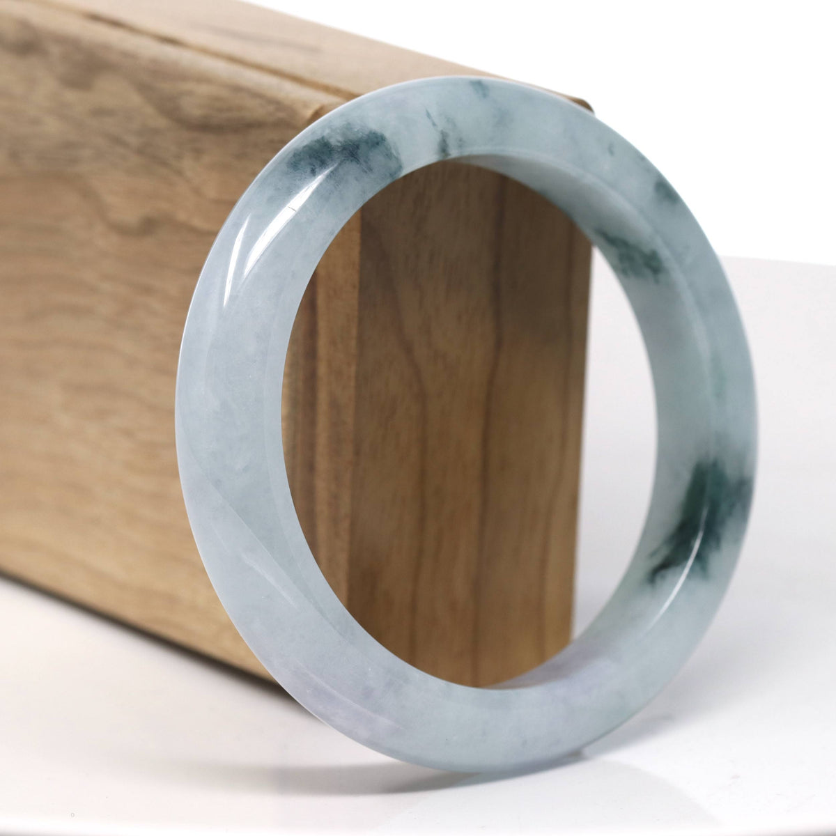 Natural Blue Flower Jadeite Jade Bangle Bracelet (57.8mm) #T978