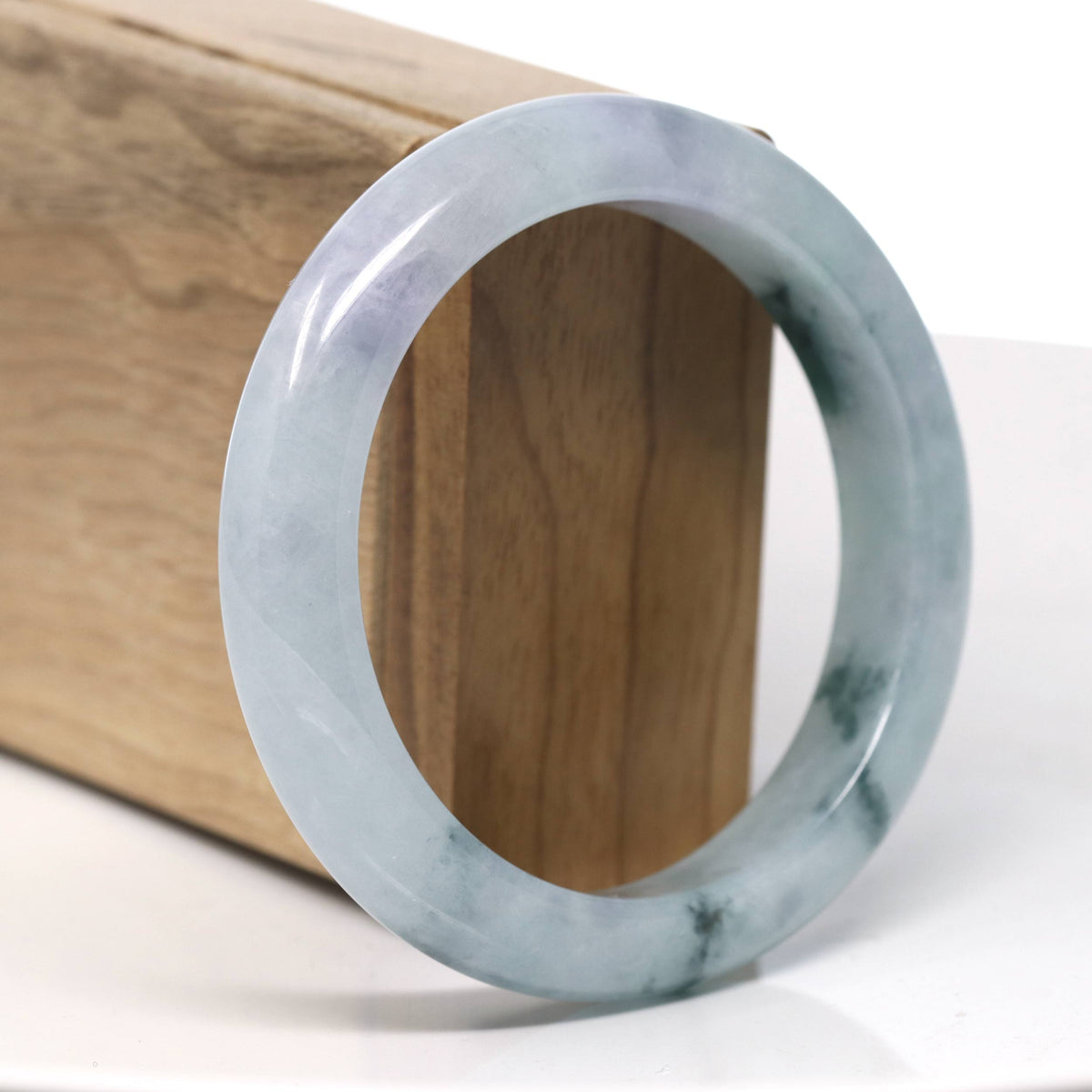Natural Blue Flower Jadeite Jade Bangle Bracelet (57.8mm) #T978