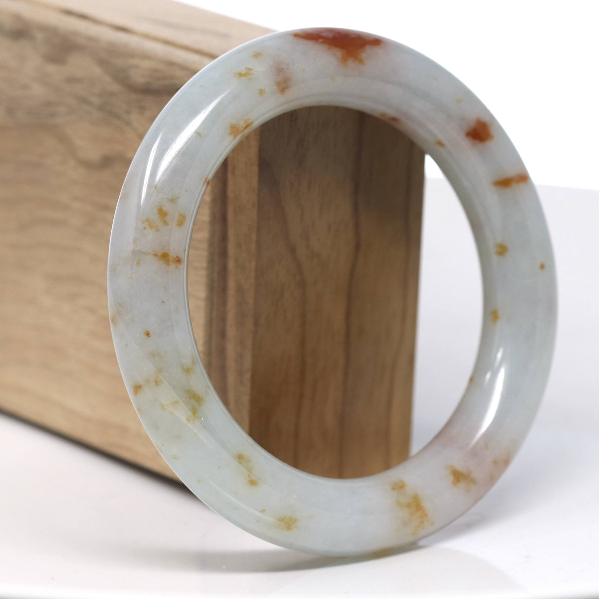Natural Red Flower Jadeite Jade Bangle Bracelet (56.8mm) #T982