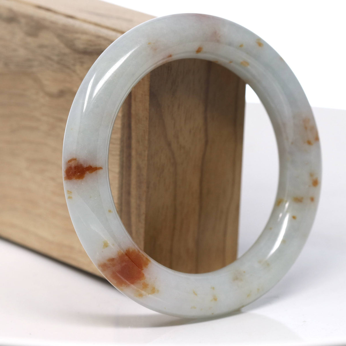 Natural Red Flower Jadeite Jade Bangle Bracelet (56.8mm) #T982