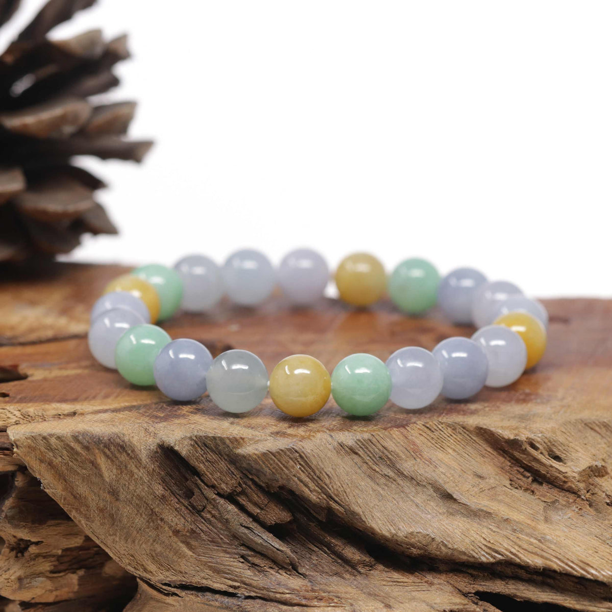 Natural Multi-Color Jadeite Jade Round Bead Bracelet (10mm)