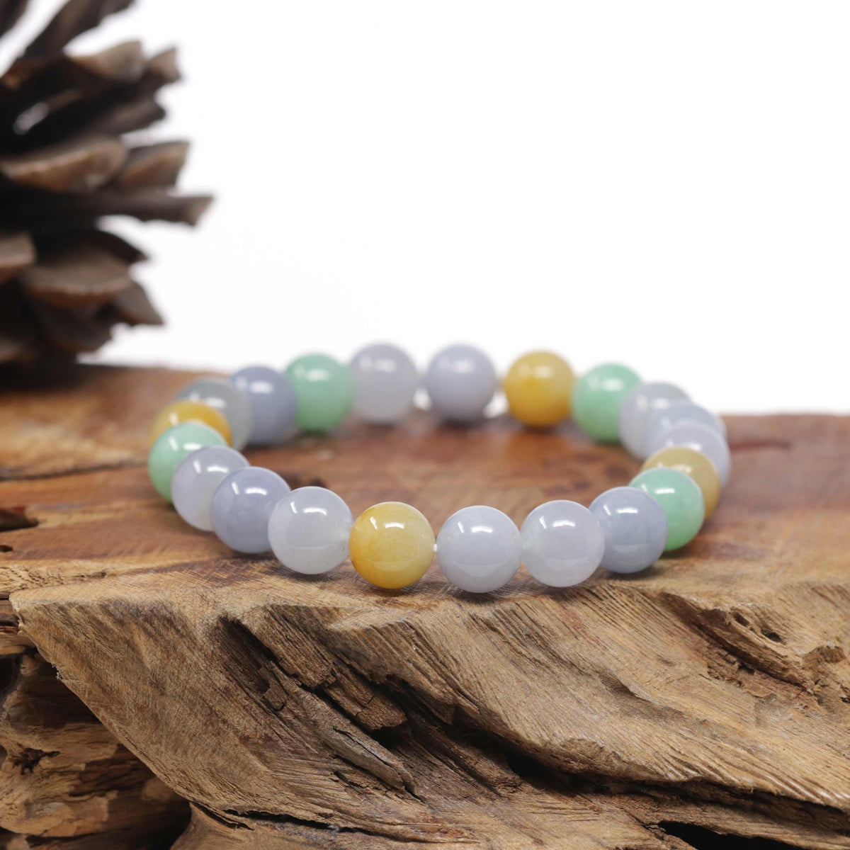 Natural Multi-Color Jadeite Jade Round Bead Bracelet (10mm)
