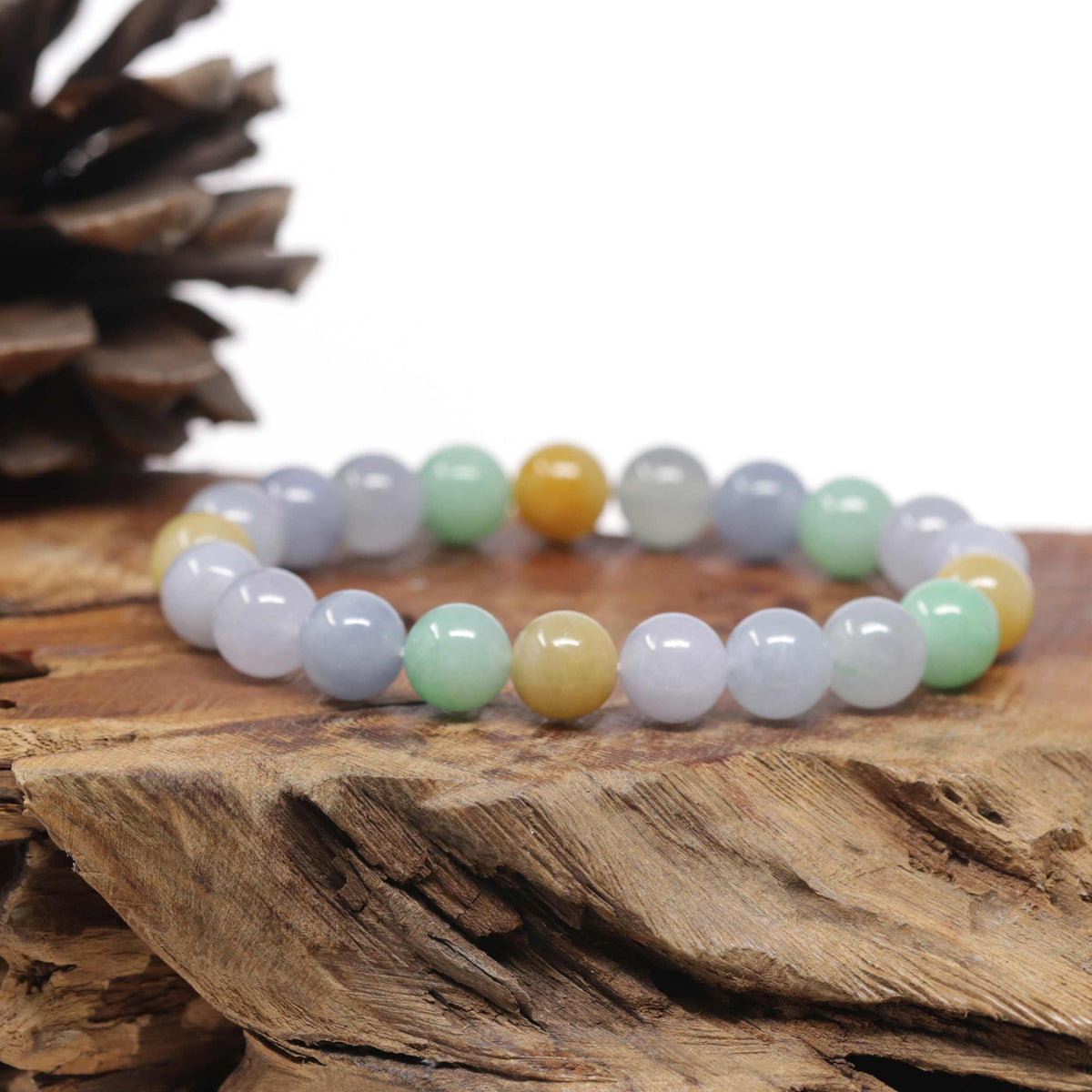 Natural Multi-Color Jadeite Jade Round Bead Bracelet (10mm)