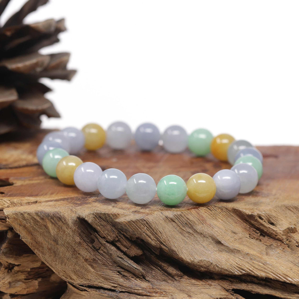 Natural Multi-Color Jadeite Jade Round Bead Bracelet (10mm)