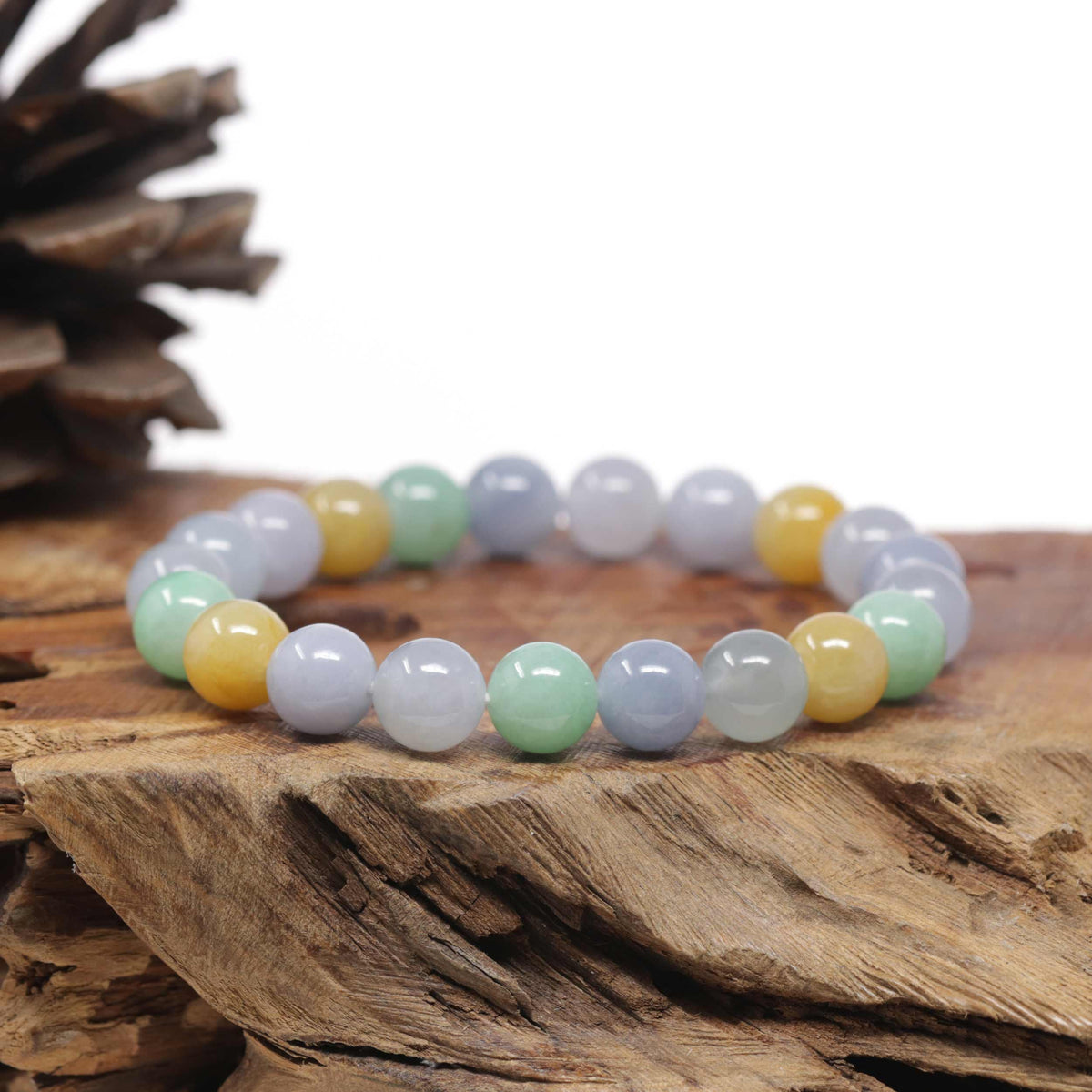 Natural Multi-Color Jadeite Jade Round Bead Bracelet (10mm)