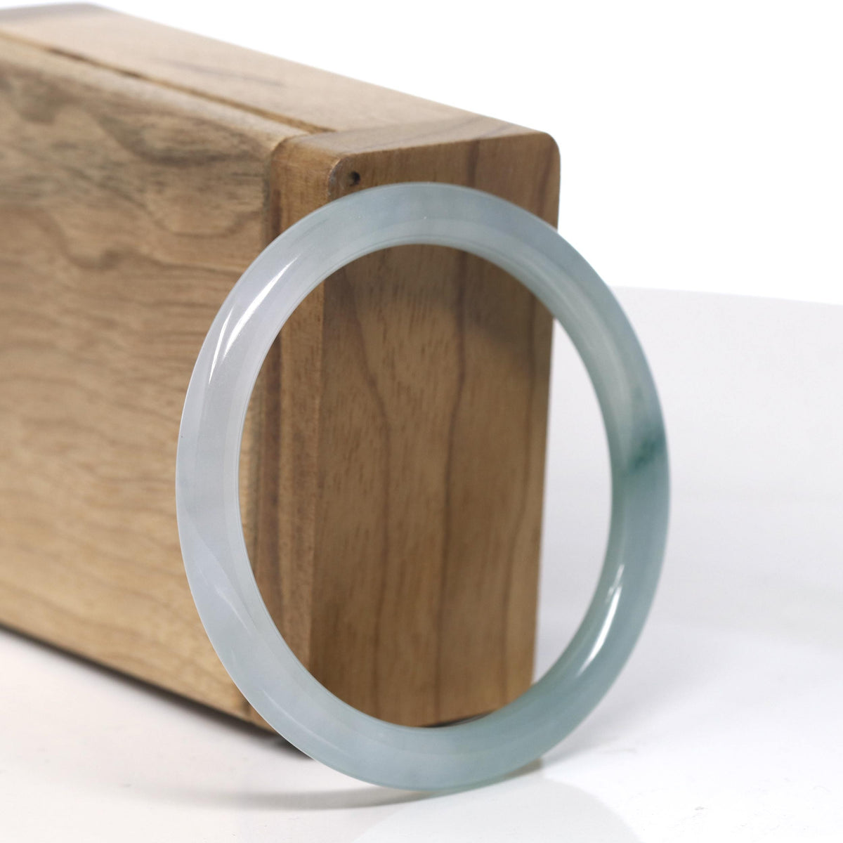 Icy Blue-Green Jadeite Jade Petite Full Round Bangle Bracelet (53.3mm) #TT006