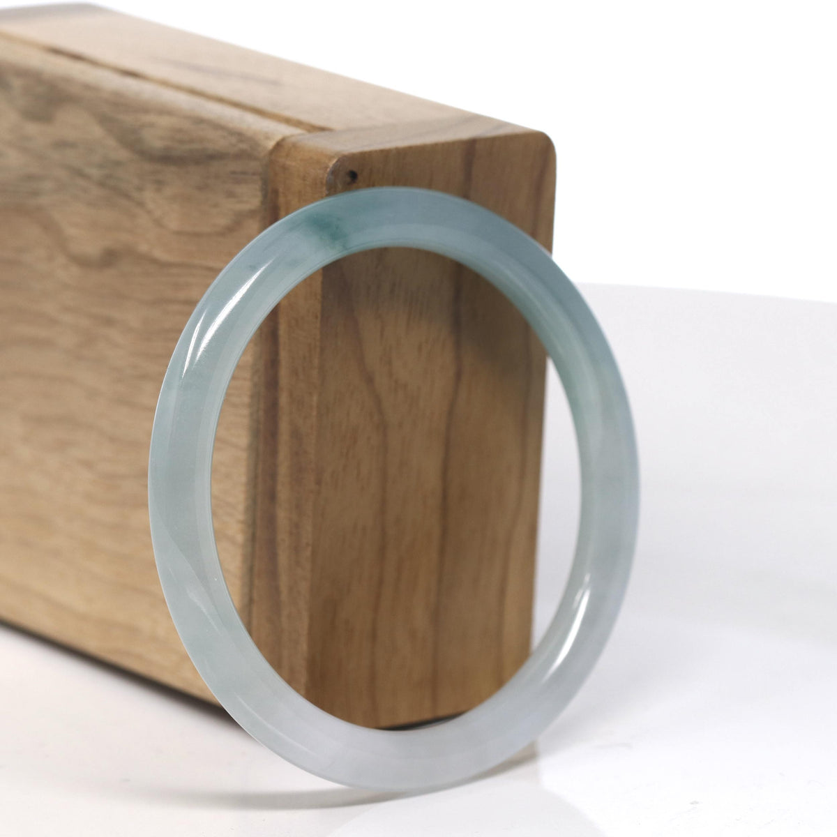 Icy Blue-Green Jadeite Jade Petite Full Round Bangle Bracelet (53.3mm) #TT006