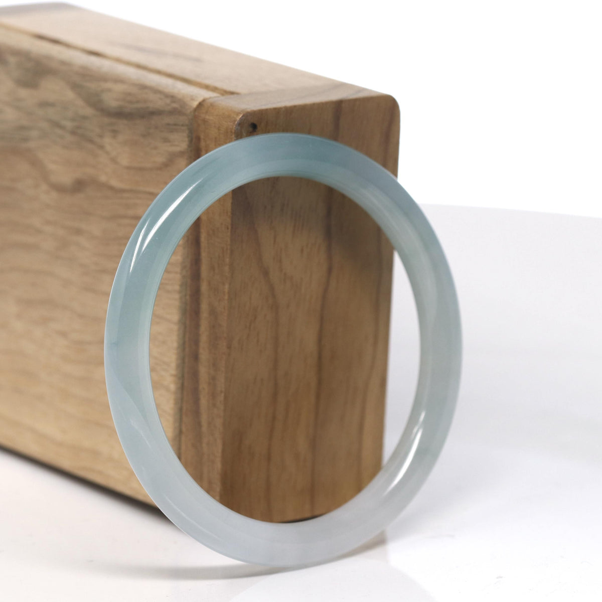Icy Blue-Green Jadeite Jade Petite Full Round Bangle Bracelet (53.3mm) #TT006