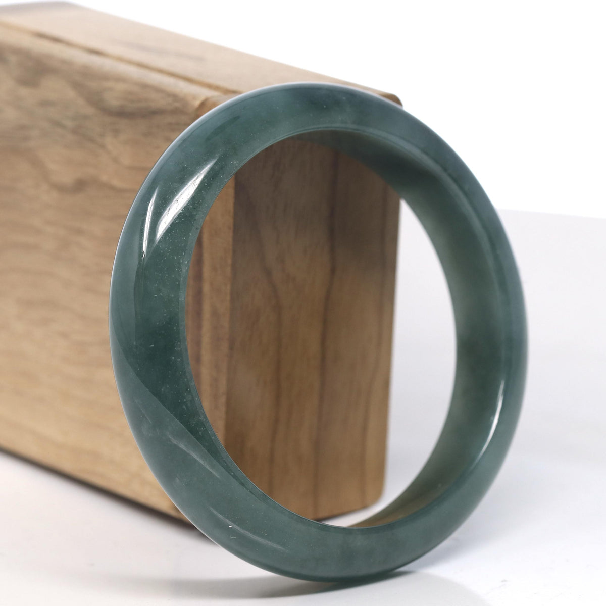 Deep Oil-Green Jade Bangle Bracelet (59.7mm) #TT012