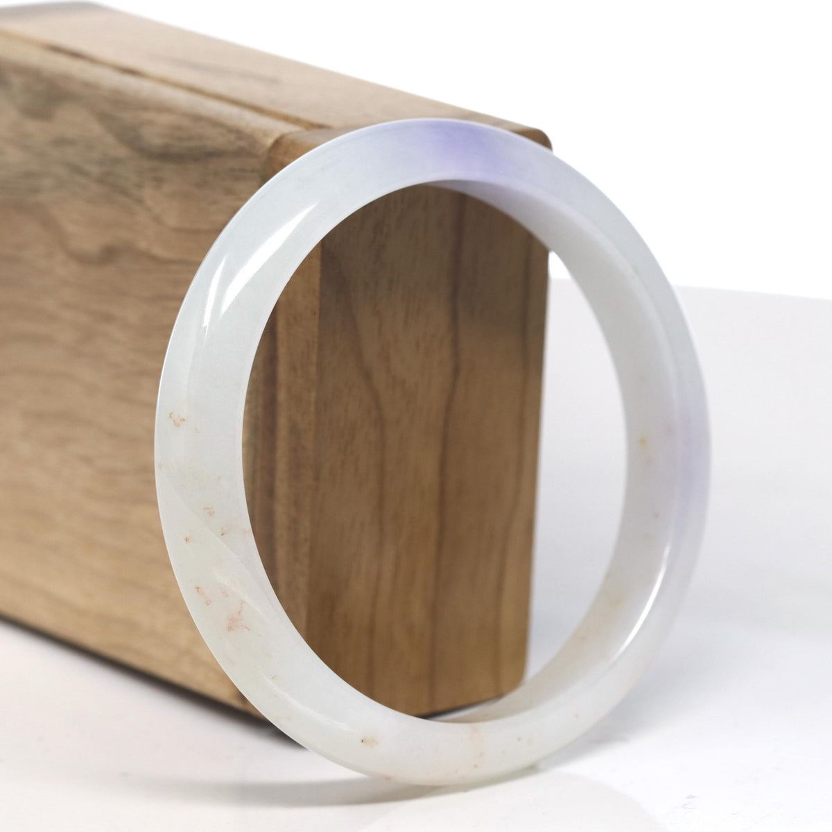 Light Icy Intense Lavender Patch Jadeite Jade "Half Round" Bangle Bracelet (59.6mm) #TT021