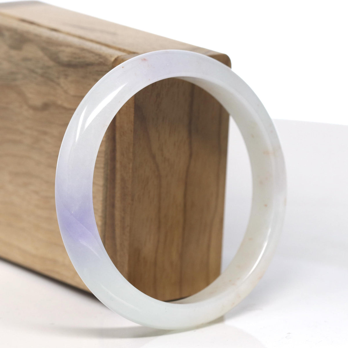 Light Icy Intense Lavender Patch Jadeite Jade "Half Round" Bangle Bracelet (59.6mm) #TT021