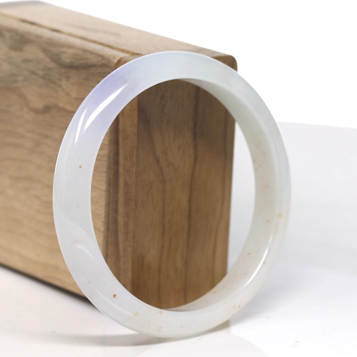Light Icy Intense Lavender Patch Jadeite Jade "Half Round" Bangle Bracelet (59.6mm) #TT021