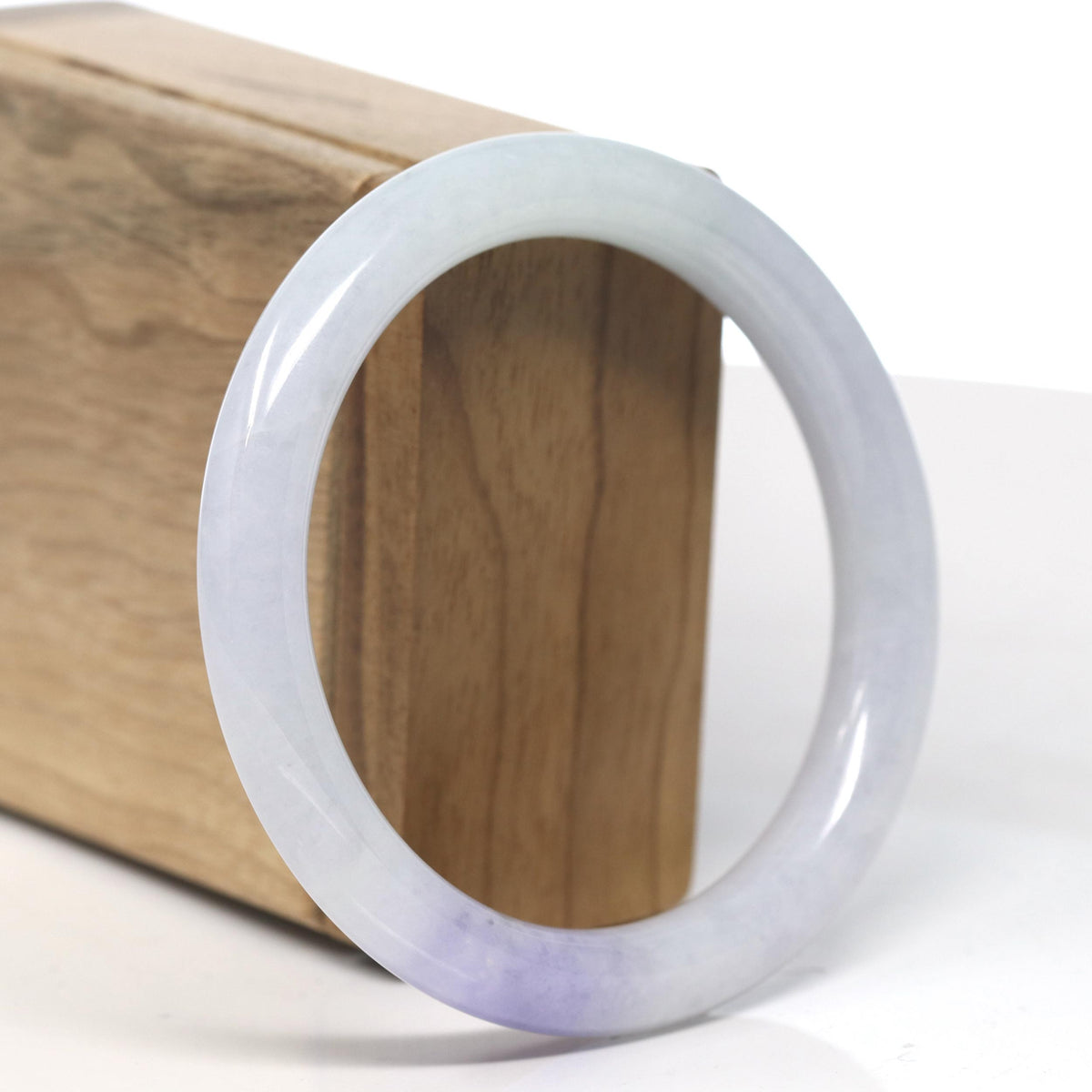 Lavender Patch Jadeite Jade Traditional Round Bangle Bracelet (58.5mm) #TT025