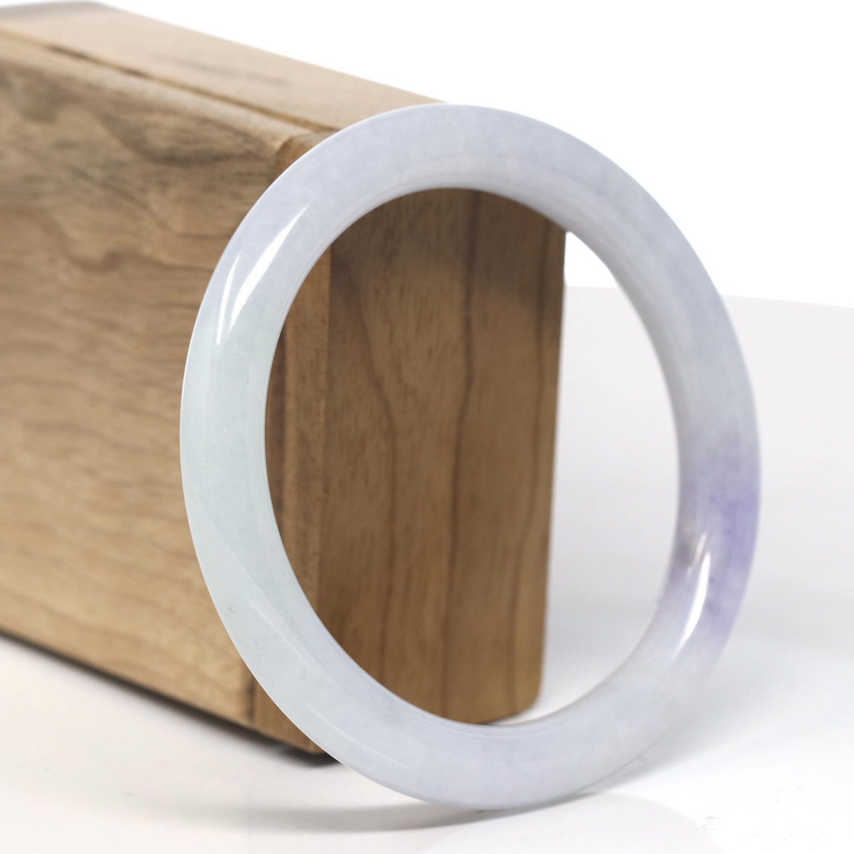 Lavender Patch Jadeite Jade Traditional Round Bangle Bracelet (58.5mm) #TT025